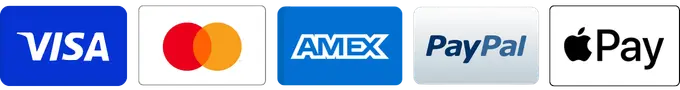 Accepted payment methods: Visa, Mastercard, American Express, PayPal, Apple Pay